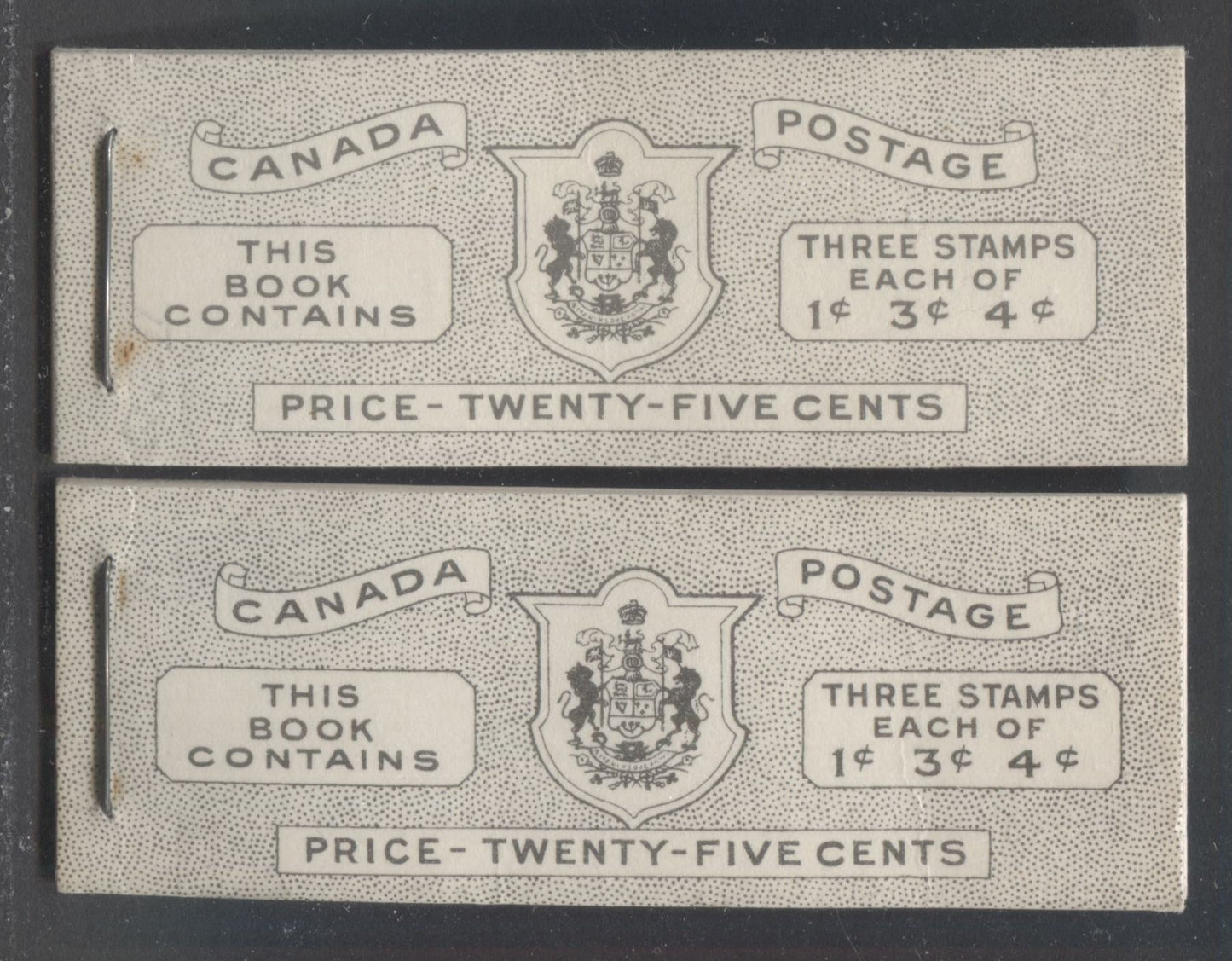 Canada #BK47 1953-1954 Karsh Issue Complete 25c, 2 English Booklets Containing 1 Pane Each of 3 of the 1c Violet Brown, 3c Carmine Rose and 4c Violet Queen Elizabeth II, Harris Front Cover IVd & Back Covers Iiii & Iiv