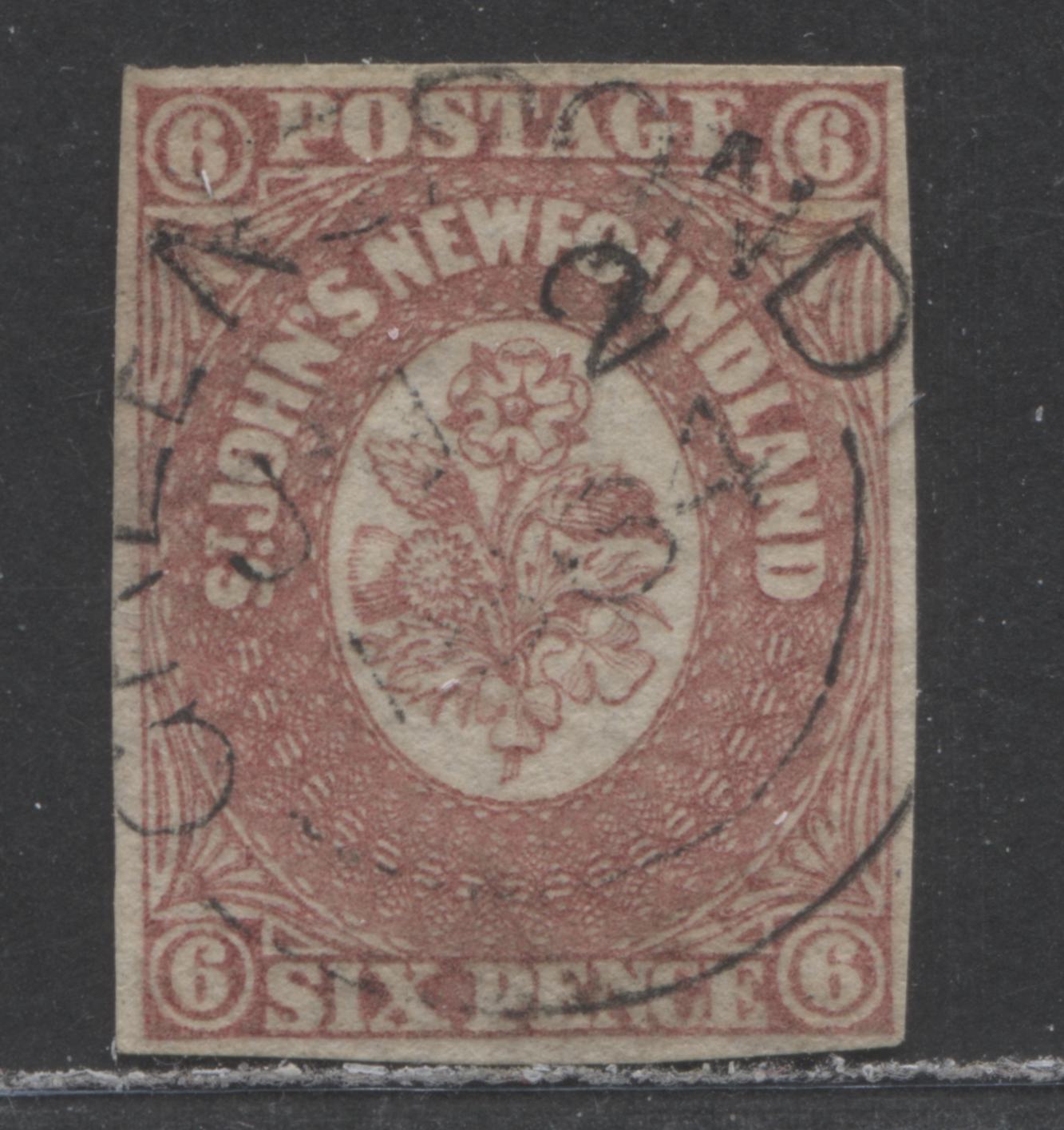 Lot 260 Newfoundland #20 6d Rose Flowers, 1861-1862 3rd Pence Issue, A Fine Used Single With Green Pond, June 2nd 1864 CDS Cancel, Scarce on This Issue