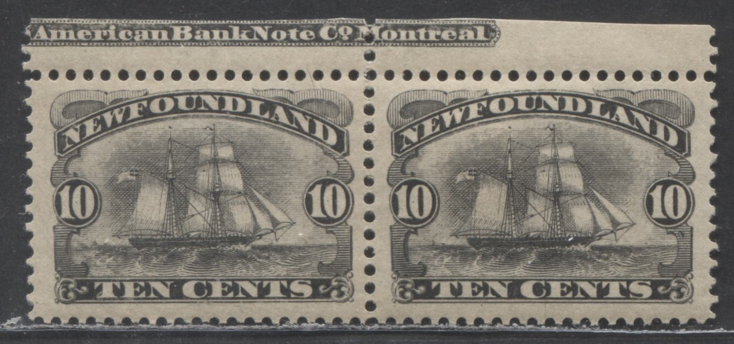Lot 266 Newfoundland #59 10c Black Schooner, 1887-1898 Fourth Cent's Issue, A VFOG Imprint Pair