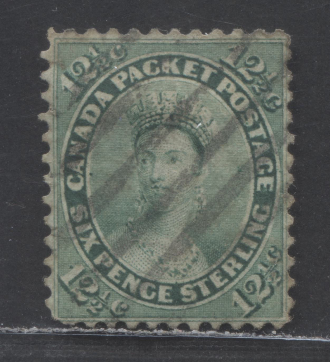 Lot 282 Canada #18a 12.5c Bkue Green Queen Victoria, 1859-1864 Cents Issue , A Fine Used Single With Perf 12