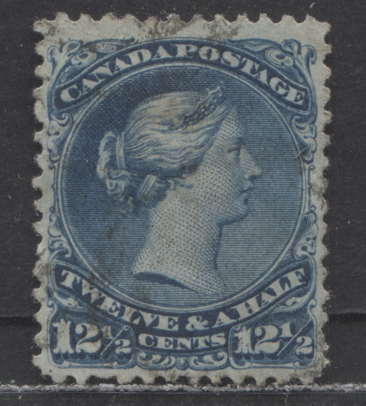 Lot 287 Canada #28v 12.5c Blue Queen Victoria, 1868-1876 Large Queen Issue, A Fine Used Single On Bothwell Paper (Duckworth Paper 6)