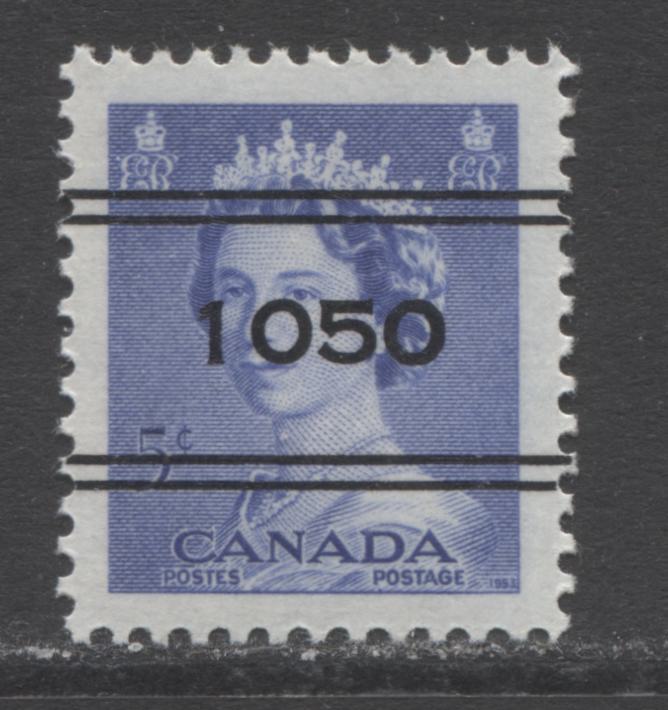 Lot 42 Canada #329xx 5c Ultramarine Queen Elizabeth II, 1953 Karsh Issue, A VFNH Precancelled Single With Code 1050