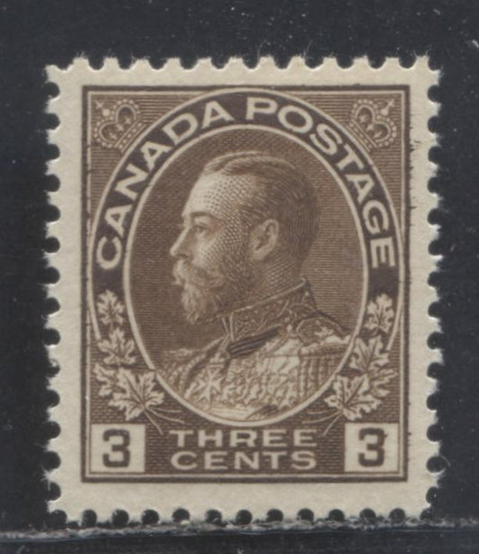 Canada #108 3c Brown, 1911 - 1925 King George V Admiral Issue, A VFNH Single Wet Printing, Natural Streak In Gum, Not A Distubance