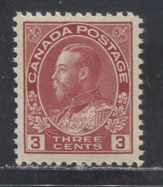 Canada #109 3c Carmine Red, 1911 - 1925 King George V Admiral Issue, A VFNH Single Die 1 Printing
