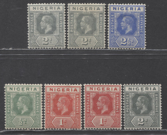 Nigeria SC# 1-2b,3-3a,4 (SG# 1-2a,3-4,3a)  1914-1929 Imperium Key Plate Issue, Multiple Crown Watermark CA, 7 F/VF OG Examples, Click on Listing to See ALL Pictures, 2022 Scott Classic Cat. $64.75