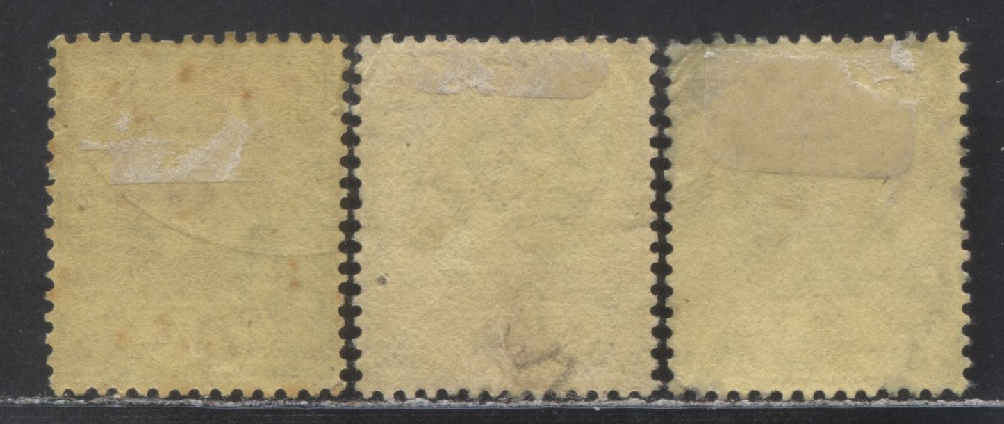 Nigeria SC#6 4d Black & Red/Gray Black & Red On Deep Yellow 1914-1929 Imperial Keyplate Issue, With Yellow & Buff Back, Multiple Crown CA Wmk, 3 VF Used Singles, Click on Listing to See ALL Pictures, Estimated Value $30 USD