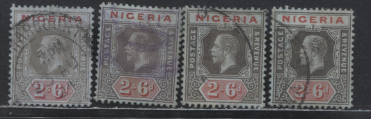 Nigeria SC#9 2/6 Black & Red On Blue 1914-1929 Imperial Keyplate Issue, With Different Printings, Multiple Crown CA Wmk, 4 VF Used Singles, Click on Listing to See ALL Pictures, 2022 Scott Classic Cat. $29 USD