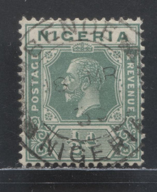 Nigeria SC# 18 (SG# 15) 1/2d Green 1921 - 1933 King George V Imperium Key Plate Issue, Script CA Watermark, Die 2 Printing With Unlisted Postmark For Benoe, March 18,1933 Or Benue, A Very Fine Used Single, Estimated Value $10
