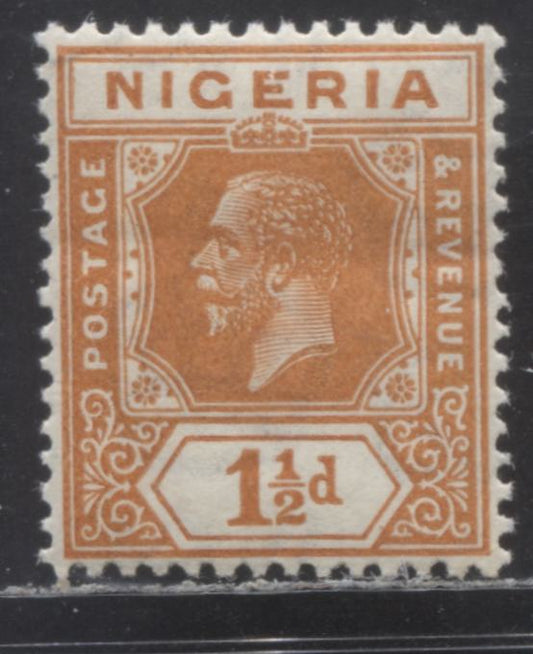 Nigeria SC# 20 (SG# 17) 1 1/2d Orange 1921 - 1933 King George V Imperium Key Plate Issue, Script CA Watermark, A VFNH Single, Click on Listing to See ALL Pictures, Estimated Value $18 USD