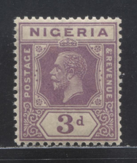 Nigeria SC#25 (SG# 22a) 3d Lilac Purple 1921 - 1933 King George V Imperium Key Plate Issue, Script CA Watermark, Die 2 Printing, A VFNH Single, Click on Listing to See ALL Pictures, Estimated Value $22 USD