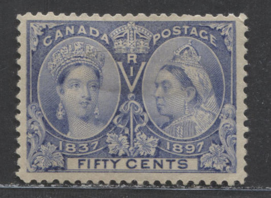 Lot 93 Canada #60 50c Ultramarine Queen Victoria, 1897 Diamond Jubilee Issue, A FOG Single With Creased UR Corner Perf