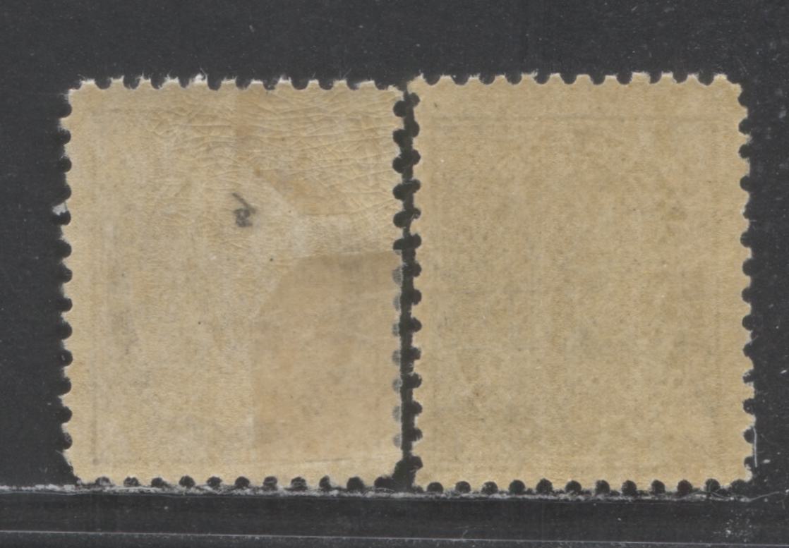 Lot 94 Canada #66, 68 1/2c, 2c Black, Purple, 1897 - 1898 Queen Victoria Maple Leaf Issue, 2 FOG Singles On Vertical Wove Paper