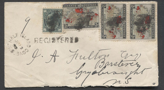 Lot 67 Canada #86, 67, 1898 Imperial Penny Postage and 1897-98 Maple Leaf Issue, Triple Combination Usage on 7c Registered Cover to Guysborough, Muddy Oceans, Fine, Cat. $200