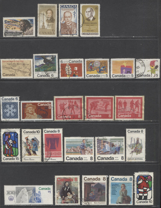 Canada #491/687ii 6c/$1 Multicolored Vincent Massey/Notre Dame & Place Ville Marie, 1969-1976 Commemoratives, 26 Very Fine Used Singles With Light CDS Cancels