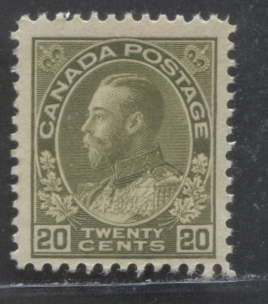 Lot 91 Canada #119 20c Yellowish Olive Green King George V, 1911-1925 Admiral Issue, A FOG Single With Normal Frameline At UR & Dry Printing
