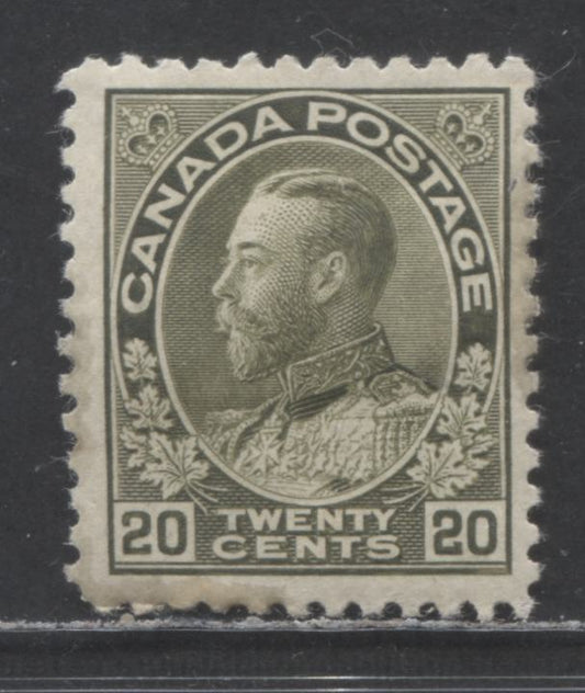 Lot 93 Canada #119d 20c Gray Green King George V, 1911-1925 Admiral Issue, A FOG Single With Some Gum Soaks, Wet Printing