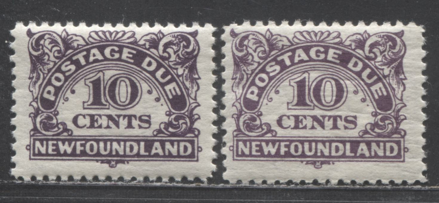 Newfoundland #J7 10c Violet & Light Violet, 1939 Postage Due Stamps Issue, 2 FNH Singles Watermarked