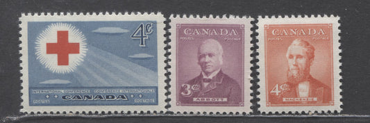 Canada #317 - 319 4c,3c,4c Blue & Red, Rose Lilac, Orange Vermilion Red Cross Symbol, Sir John Abbot, Alexander Mackenzie, 1952 Red Cross Conference, Prime Ministers Issues, 3 GEM NH Singles Absolute Perfection!