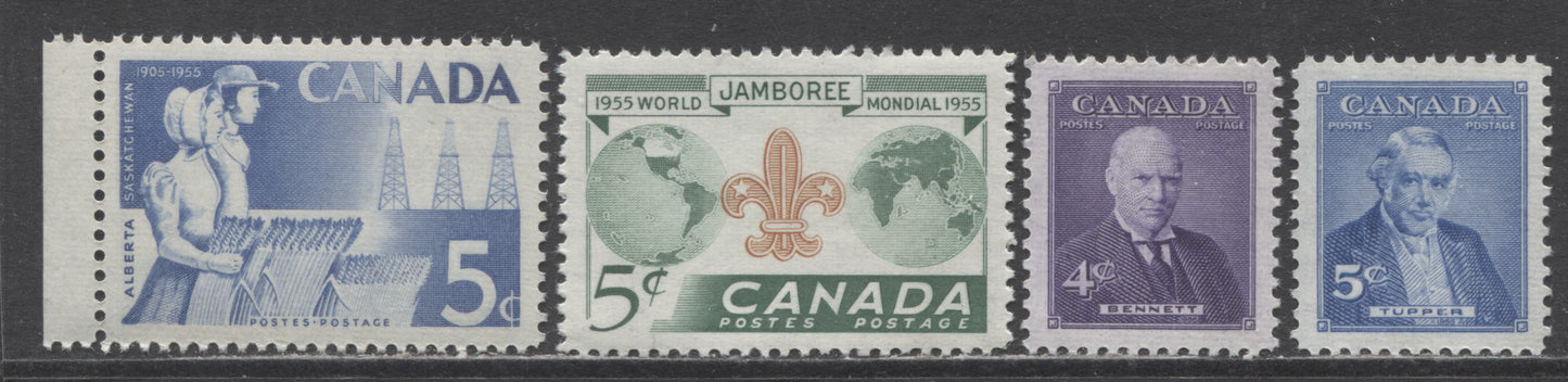 Canada #355-358 4c & 5c Ultramarine/Violet Wheat & Oil / Sir Charles Tupper, 1955 Commemoratives, 4 GEM Singles