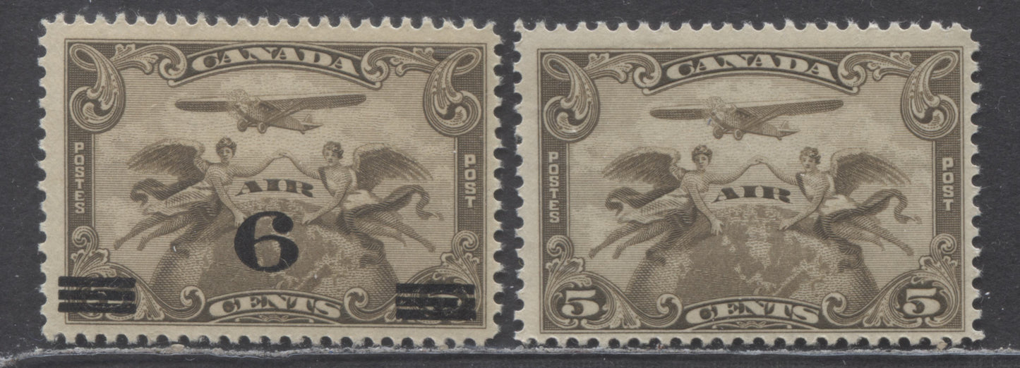 Canada #C3 6c on 5c Brown Olive Two Winged Figures, 1932 Surcharge Issues, 2 FNH Singles