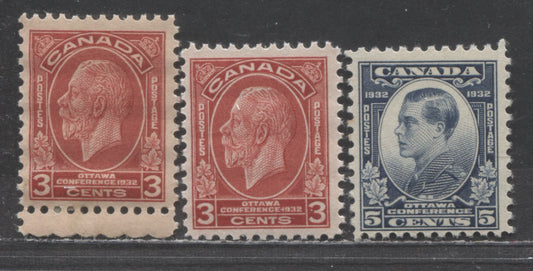 Canada #192-193 3c & 5c Deep Red & Dull Blue King George V & Prince Of Wales, 1932 Imperial Economic Conference, 3 FNH Singles With Two Shades Of 3c