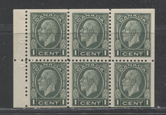 Lot 30 Canada #195b 1c Dark Green King George V, 1932 Medallion Issue, A FNH Booklet Pane Of 6 With Deep Yellowish Cream Gum