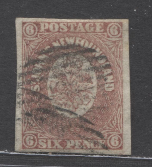 Lot 7 Newfoundland #20 6d Deep Rose Heraldry, 1861-1862 3rd Pence Issue, A Very Fine Used Single On Porous Wove Paper, August 1861 Printing