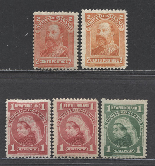 Lot 81 Newfoundland #79-82 1c-2c Carmine Rose-Vermillion Queen Victoria-King Edward VII, 1897-1901 Royal Family Issue, 5 FOG Singles Includes Two Shades Of Carmine Rose
