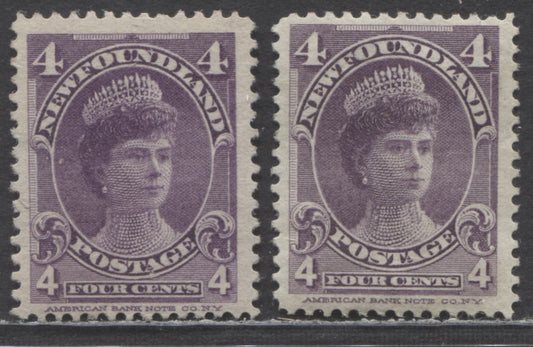 Lot 87 Newfoundland #84 4c Violet Duchess Of York, 1897-1901 Royal Family Issue, 2 Fine/Very Fine Unused Singles With Two Shades, One On Thin, Rough Grayish Wove & Other On Stout Horizontal Wove Paper