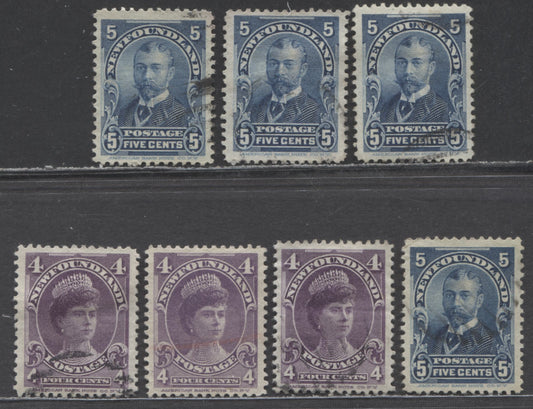 Lot 90 Newfoundland #84-85 4c-5c Violet & Blue Duchess & Duke Of York, 1897-1901 Royal Family Issue, 7 Very Fine Unused Singles With Various Shades On Both Horizontal & Vertical Wove Papers