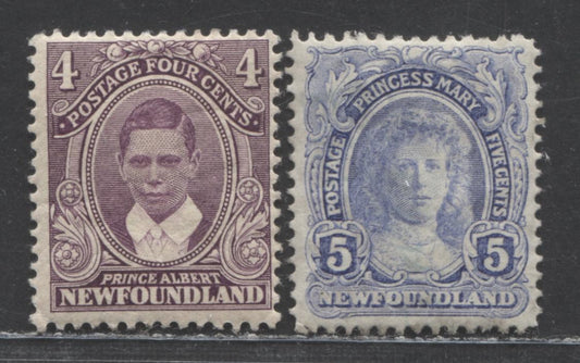 Lot 98 Newfoundland #107-108 4c & 5c Violet & Ultramarine Prince Albert & Princess Mary, 1911 Royal Family Issue, 2 F/VFOG Singles With Comb Perf 14 & Line Perf 14.2