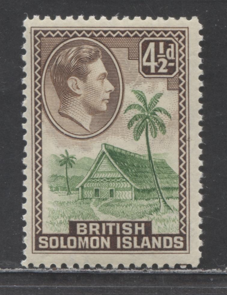 British Solomon Islands SC#73 4.5d Brown & Green 1939-1951 KGVI Issue, A F/VFNH Single, Click on Listing to See ALL Pictures, 2022 Scott Classic Cat. $25 USD