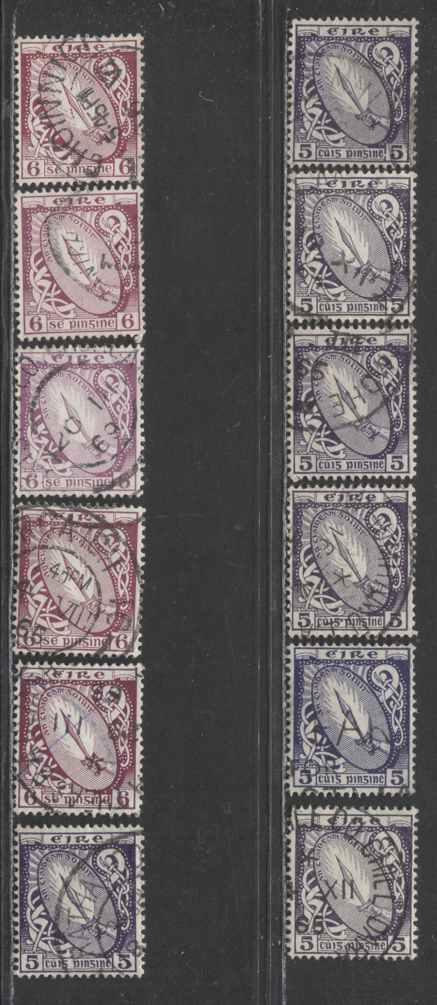 Ireland SC#113-114 1940-1968 Definitives, 5d Violet & 6d Claret, 12 Very Fine Used Singles, Click on Listing to See ALL Pictures, 2022 Scott Classic Cat. $16.8 USD