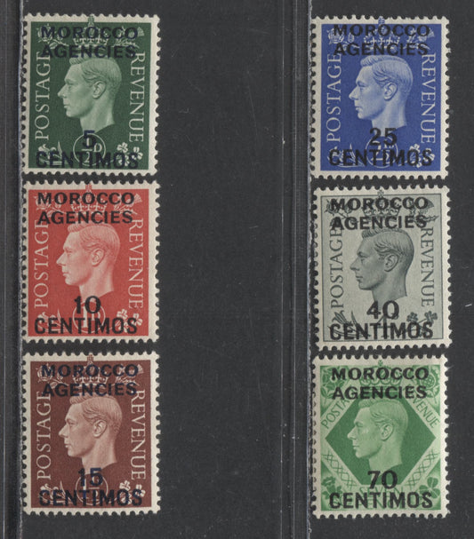 Morocco Agencies SC#83-88 5c/70c 1937-1940 Overprinted King George VI Dulac Design, Spanish Currency Issue,  6 F/VF OG Singles, Click on Listing to See ALL Pictures, 2022 Scott Classic Cat. $47.4 USD