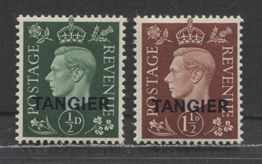 Morocco Agencies SC#515517 1/2d, 1 1/2d 1937 King George VI Tangier Overprint Issue, 2 Of 3 To be Overprinted Tangier, 2 VFNH Singles, Click on Listing to See ALL Pictures, Estimated Value $20 USD