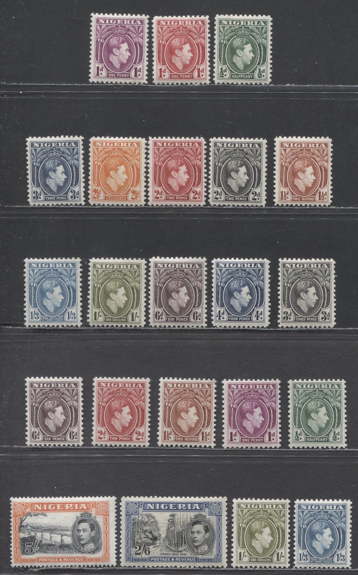 Lot 412 Nigeria SC#53/68 1/2d / 4d 1938-1952 King George VI Issue, Low Values Plus Comb Perf 11 1/2, 22 F/VF OG Singles, Click on Listing to See ALL Pictures, 2022 Scott Classic Cat. $10.05 USD