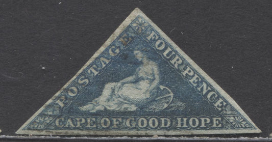 Lot 81 Cape Of Good Hope SC#4 4d Blue On White Paper 1855-1858 Seated Hope Issue, A Fine Used Single, Click on Listing to See ALL Pictures, Estimated Value $40 USD