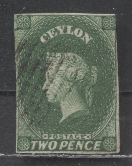 Lot 86 Ceylon SC#4 2d Green 1857-1859 Queen Victoria Profile Heads Issue, Perkins Bacon Printing, Large Star Wmk, A Fine Used Single, Click on Listing to See ALL Pictures, Estimated Value $35 USD