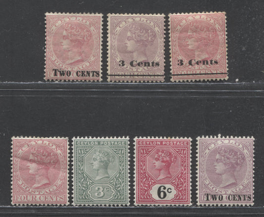 Lot 90 Ceylon SC#89/156 1883-1892 Queen Victoria Issue, Crown CC Wmk, 7 VG/VFOG Singles, Click on Listing to See ALL Pictures, Estimated Value $15 USD