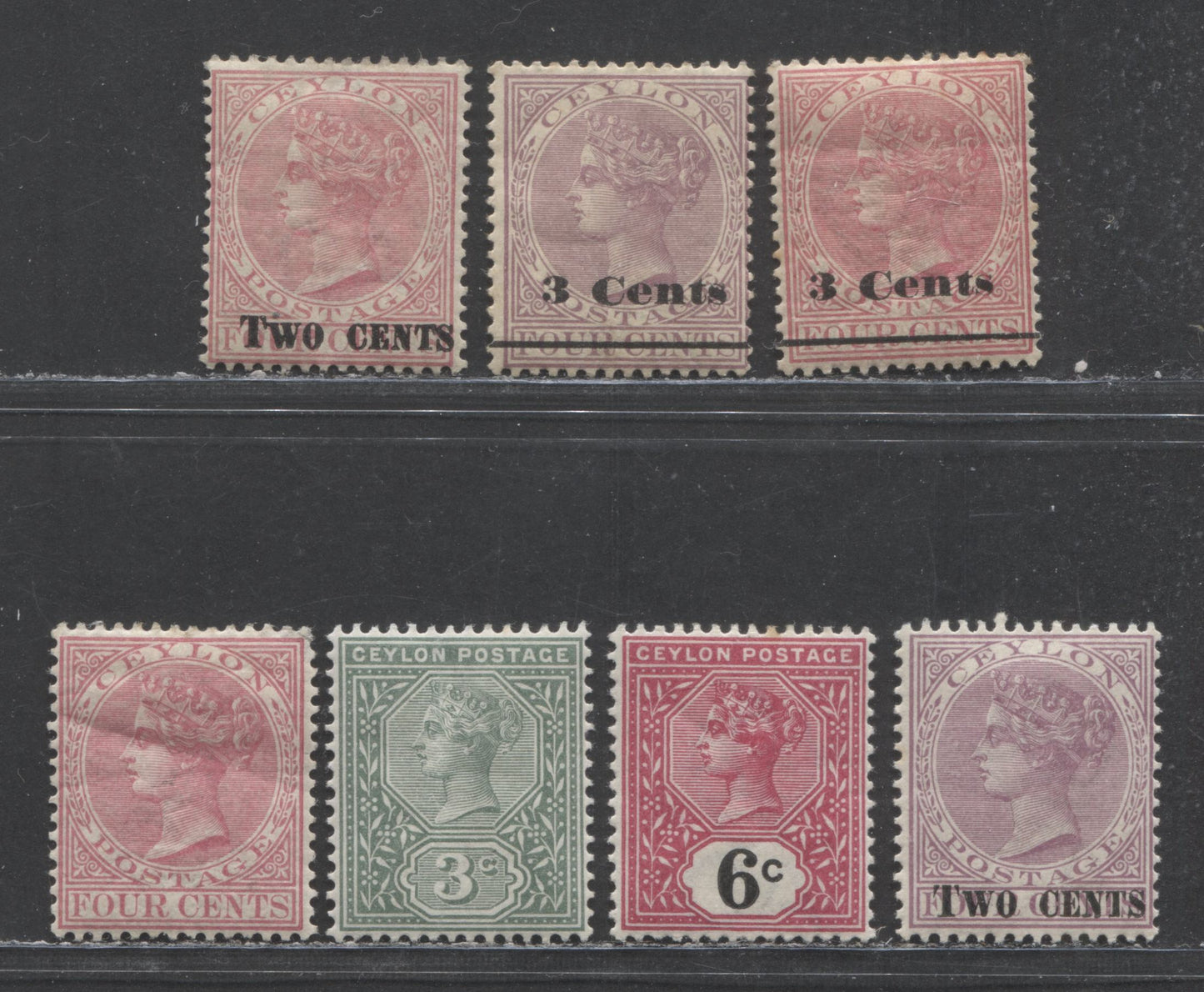 Lot 90 Ceylon SC#89/156 1883-1892 Queen Victoria Issue, Crown CC Wmk, 7 VG/VFOG Singles, Click on Listing to See ALL Pictures, Estimated Value $15 USD