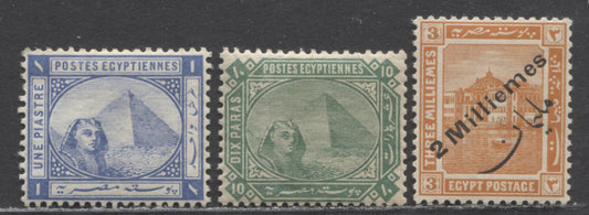 Lot 93 Egypt SC#33/60 1879-1915 Keyplate Issue, 3 F/VFOG Singles, Click on Listing to See ALL Pictures, 2022 Scott Classic Cat. $9.5 USD
