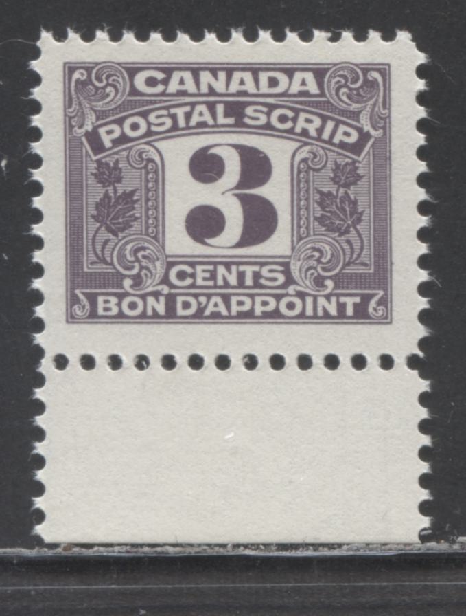 Canada #FPS43 3c Purple , 1967 Third Issue Postal Scrip, A VFNH Single With Smaller Design Size