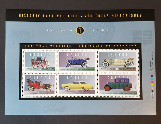 Canada #1490 43c-86c Multicolored H.S. Taylor Steam Buggy-Gray-Dort Model, 1993 Historic Land Vehicles, A VFNH Souvenir Sheet Of 6 On NF/NF Coated Papers