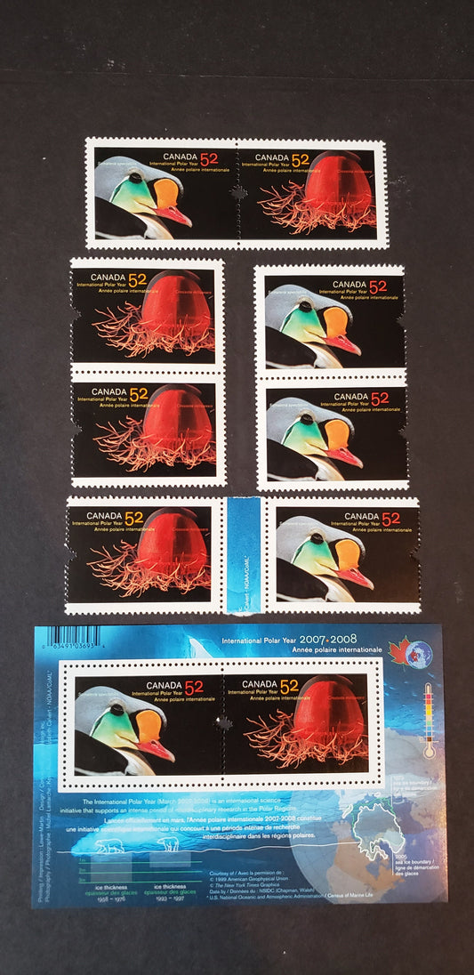 Lot 41 Canada #2204-2205a,b,i 52c Multicolored Male King Elder - Deep Sea Jellyfish, 2007 International Polar Year, 5 VFNH Souvenir Sheet & Pairs Including Horizontal, Vertical & Gutter Pairs