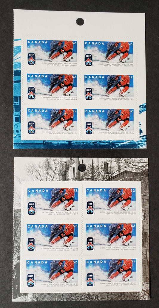 Canada #2265a-ai 52c Multicolored Hockey Players, 2008 IIHF World Championship, 2 VFNH Booklet Panes Of 6