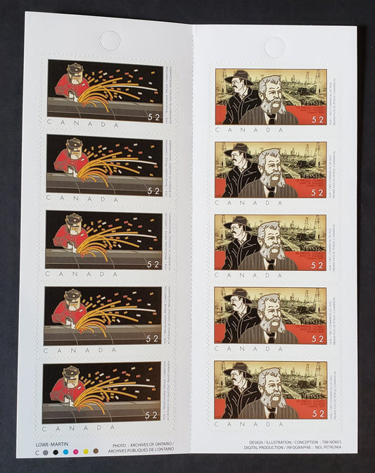 Canada #2268b 52c Multicolored Welder & James M Williams & Charles Tripp, 2008 Oil & Gas Industries Issue, A VFNH Booklet Pane Of 10