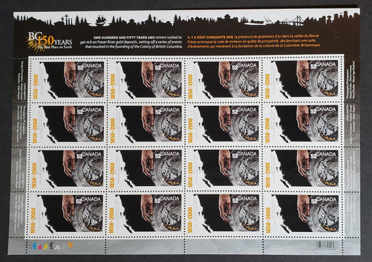 Canada #2283 52c Multicolored Map Of BC, 2008 British Columbia Sesquicentennial, A VFNH Full Sheet Of 16