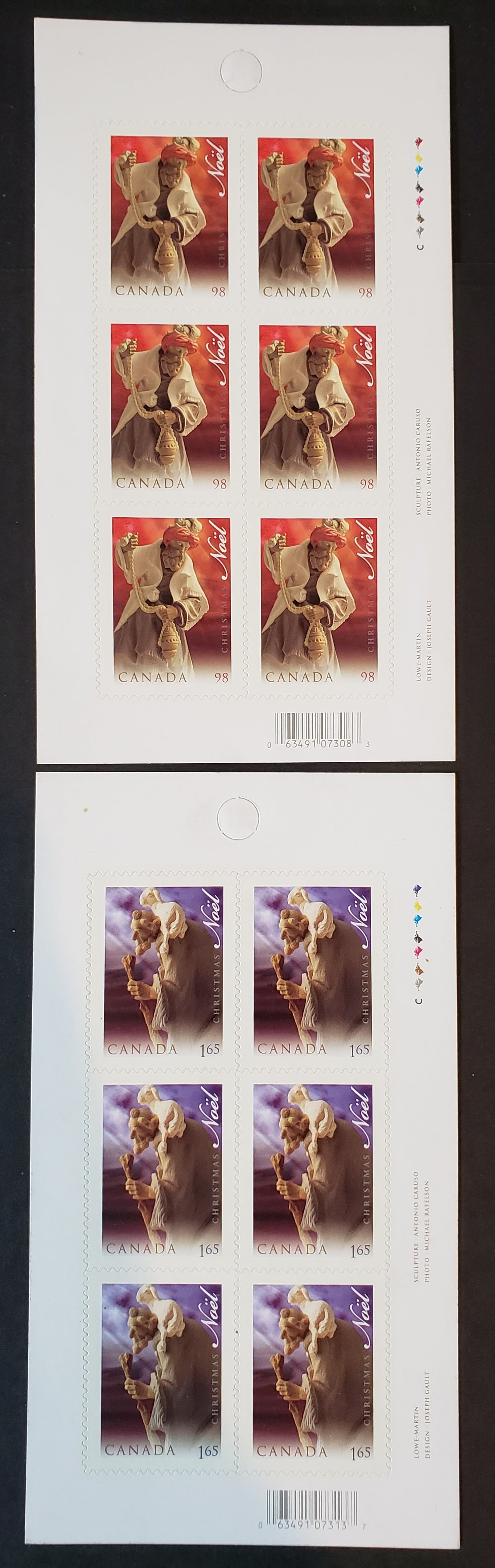 Canada #2346a, 2347a 98c & $1.65 Multicolored Nativity Scene, 2009 Christmas Issue, 2 VFNH Booklet Panes Of 6