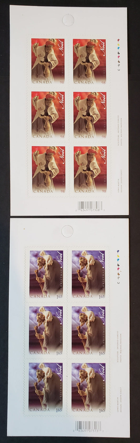 Canada #2346a, 2347a 98c & $1.65 Multicolored Nativity Scene, 2009 Christmas Issue, 2 VFNH Booklet Panes Of 6