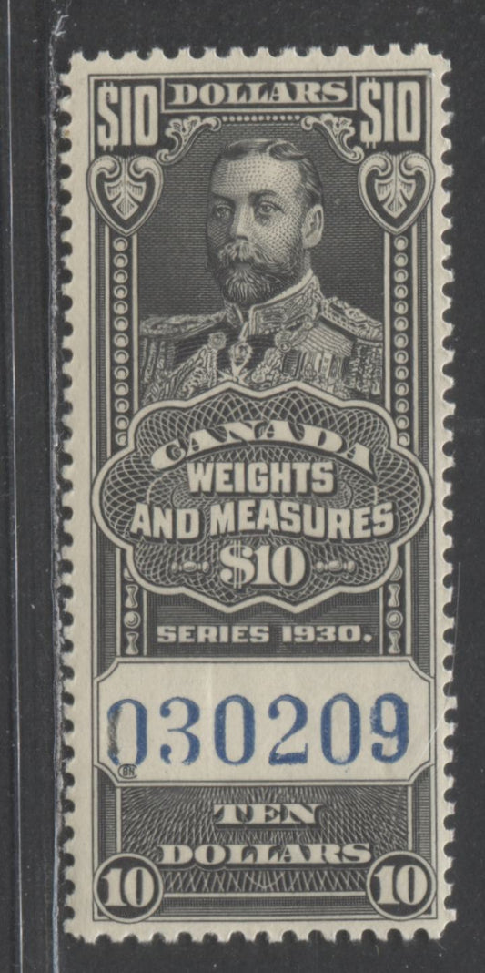 Lot 89 Canada #FWM71 $10 Black King George, 1930 Weights & Measures, A FNH Single
